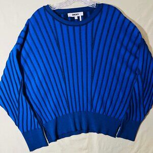 DKNY Blue Ribbed Dolman Sleeve Sweater Top Large